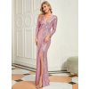 Společenské šaty dlouhé růžové flitrové s rukávy – Ever Pretty EP00824OD, prodává Modion.cz