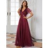 Vínové červené dlouhé společenské šaty z jemného tylu - EP07962BD | Modion.cz