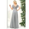 Večerní šaty šedé dlouhé tylové s krátkým rukávem a áčkovým střihem – Ever Pretty EP07962GY
