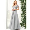 Šedé dlouhé společenské šaty z jemného tylu - EP07962GY | Modion.cz
