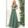 Hráškově zelené dlouhé společenské šaty z jemného tylu - EP07962GB | Modion.cz