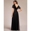 Večerní šaty černé dlouhé tylové s krátkým rukávem a áčkovým střihem – Ever Pretty EP07962BK