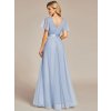 Plesové šaty ledově modré dlouhé tylové s krátkým rukávem a áčkovým střihem – Ever Pretty EP07962IB