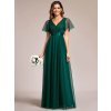 Tmavě zelené smaragdové dlouhé šaty na svatbu z jemného tylu - EP07962DG | Modion.cz