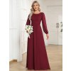 Šaty na svatbu vínově červené dlouhé šifonové s dlouhým rukávem – Ever Pretty ES0106BBD