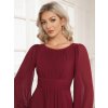 Elegantní šaty vínově červené dlouhé šifonové s dlouhým rukávem – Ever Pretty ES0106BBD