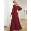 Večerní šaty vínově červené dlouhé šifonové s dlouhým rukávem – Ever Pretty ES0106BBD