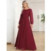 Plesové šaty vínově červené dlouhé šifonové s dlouhým rukávem – Ever Pretty ES0106BBD