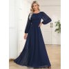 Tmavě modré dlouhé plesové šaty s dlouhým rukávem - ES0106BNB | Modion.cz