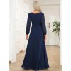 Tmavě modré dlouhé večerní šaty s dlouhým rukávem - ES0106BNB | Modion.cz
