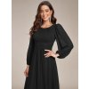 Elegantní šaty černé dlouhé šifonové s dlouhým rukávem – Ever Pretty ES0106BBK