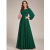 Tmavě zelené smaragdové dlouhé šaty na ples s dlouhým rukávem - ES0106BDG | Modion.cz