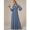 Modrošedé dlouhé šaty na svatbu s dlouhým rukávem - ES0106BDN | Modion.cz