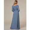 Modrošedé dlouhé večerní šaty s dlouhým rukávem - ES0106BDN | Modion.cz