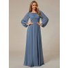 Plesové šaty dlouhé modré šifonové s dlouhým rukávem – Ever Pretty ES0106BDN, prodává Modion.cz