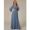Společenské šaty dlouhé modré šifonové s dlouhým rukávem – Ever Pretty ES0106BDN, prodává Modion.cz