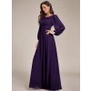 Plesové šaty fialové dlouhé šifonové s dlouhým rukávem – Ever Pretty ES0106BDP