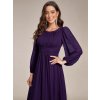 Šaty na svatbu fialové dlouhé šifonové s dlouhým rukávem – Ever Pretty ES0106BDP