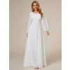 Šaty do tanečních bílé dlouhé šifonové s dlouhým rukávem – Ever Pretty ES0106BWH