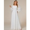 Společenské šaty bílé dlouhé šifonové s dlouhým rukávem – Ever Pretty ES0106BWH