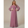 Plesové šaty starorůžové dlouhé šifonové s dlouhým rukávem – Ever Pretty ES0106BOD