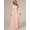 Růžové dlouhé společenské šaty s dlouhým rukávem - ES0106BPK | Modion.cz