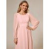 Elegantní šaty světle růžové dlouhé šifonové s dlouhým rukávem – Ever Pretty ES0106BPK