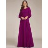Společenské šaty fuchsiové dlouhé šifonové s dlouhým rukávem – Ever Pretty ES0106BFU
