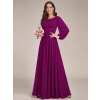 Fialové fuchsiové dlouhé šaty na svatbu s dlouhým rukávem - ES0106BFU | Modion.cz