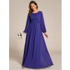 Modré safírové dlouhé šaty na svatbu s dlouhým rukávem - ES0106BSB | Modion.cz