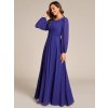 Společenské šaty safírově modré dlouhé šifonové s dlouhým rukávem – Ever Pretty ES0106BSB