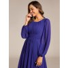 Elegantní šaty safírově modré dlouhé šifonové s dlouhým rukávem – Ever Pretty ES0106BSB