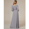 Šedé dlouhé večerní šaty s dlouhým rukávem - ES0106BGY | Modion.cz