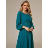 Elegantní šaty petrolejově modré dlouhé šifonové s dlouhým rukávem – Ever Pretty ES0106BTE