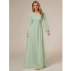 Plesové šaty mátově zelené dlouhé šifonové s dlouhým rukávem – Ever Pretty ES0106BMG