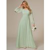Šaty na svatbu mátově zelené dlouhé šifonové s dlouhým rukávem – Ever Pretty ES0106BMG