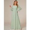 Společenské šaty mátově zelené dlouhé šifonové s dlouhým rukávem – Ever Pretty ES0106BMG