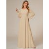 Společenské šaty dlouhé béžové šifonové s dlouhým rukávem – Ever Pretty ES0106BCH, prodává Modion.cz