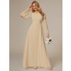 Šaty na svatbu béžové dlouhé šifonové s dlouhým rukávem – Ever Pretty ES0106BCH