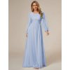 Plesové šaty ledově modré dlouhé šifonové s dlouhým rukávem – Ever Pretty ES0106BIB