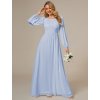 Šaty na svatbu ledově modré dlouhé šifonové s dlouhým rukávem – Ever Pretty ES0106BIB