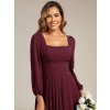 Elegantní šaty vínově červené dlouhé šifonové s dlouhým rukávem – Ever Pretty ES02522BD