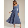 Plesové šaty modrošedé dlouhé šifonové s dlouhým rukávem – Ever Pretty ES02522DN