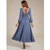Večerní šaty modrošedé dlouhé šifonové s dlouhým rukávem – Ever Pretty ES02522DN
