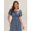 Elegantní šaty modrošedé dlouhé tylové s flitry – Ever Pretty EE02549DN