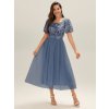 Šaty na svatbu modrošedé dlouhé tylové s flitry – Ever Pretty EE02549DN