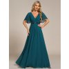 Plesové šaty dlouhé modré šifonové s krajkovým zdobením – Ever Pretty EE01960TE, prodává Modion.cz