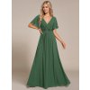 Šaty na svatbu eukalyptově zelené dlouhé šifonové s krátkým rukávem a krajkou v pase – Ever Pretty EE01960EU