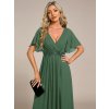 Elegantní šaty eukalyptově zelené dlouhé šifonové s krátkým rukávem a krajkou v pase – Ever Pretty EE01960EU