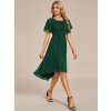 Šaty na svatbu smaragdově zelené krátké asymetrické šifonové s rukávem – Ever Pretty EG02053DG